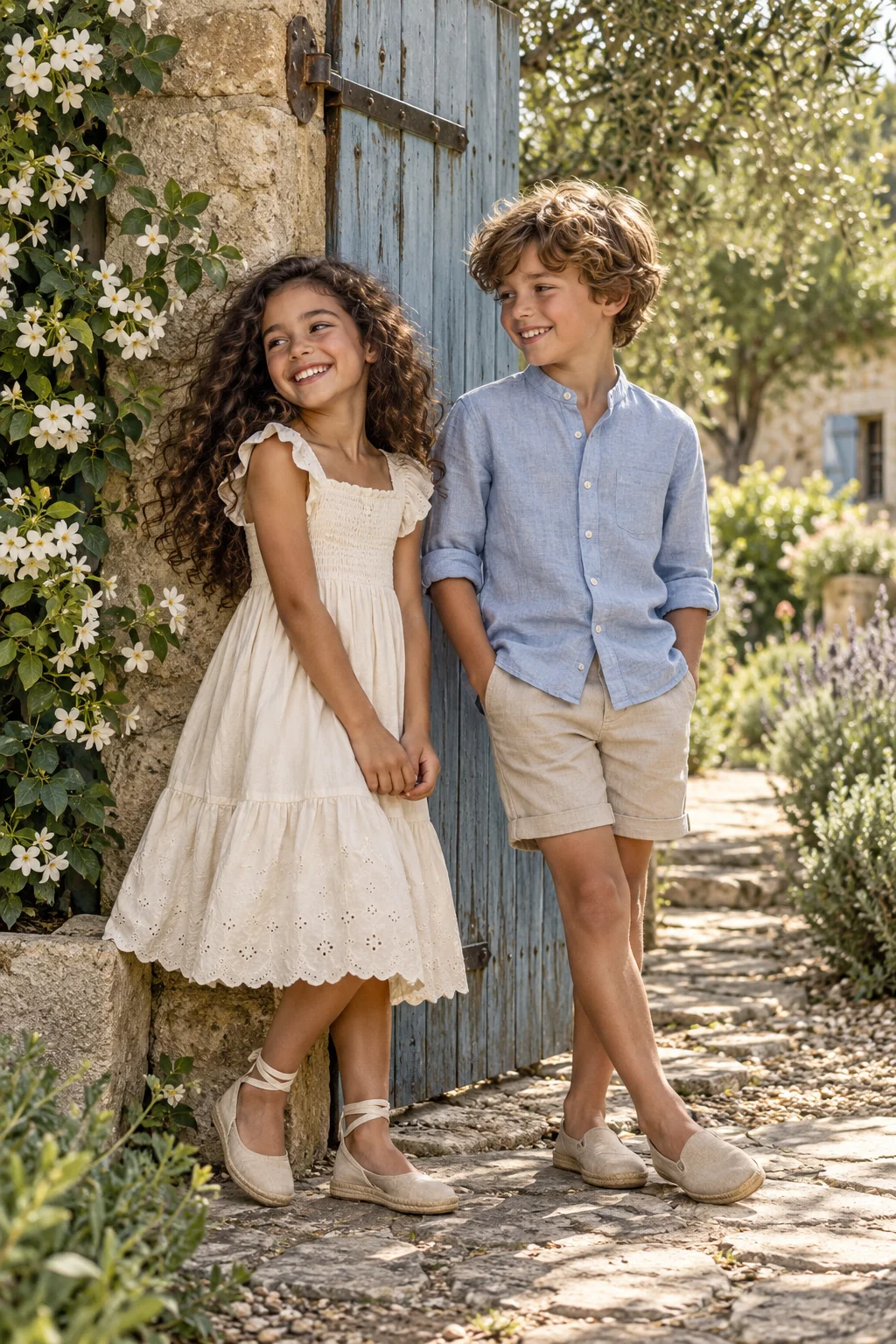 Gala childrenswear editorial: children enjoying a sunny garden