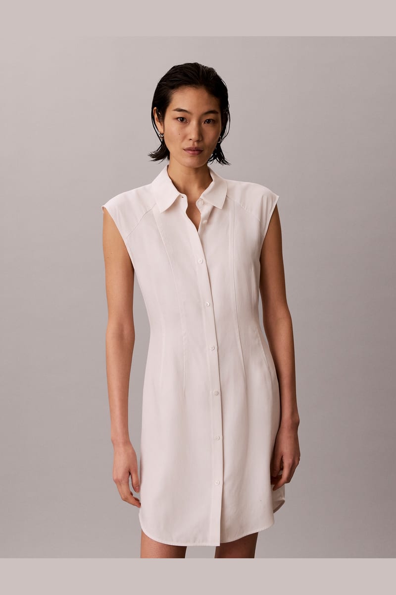Calvin Klein Soft lyocell shirt dress in White Sand