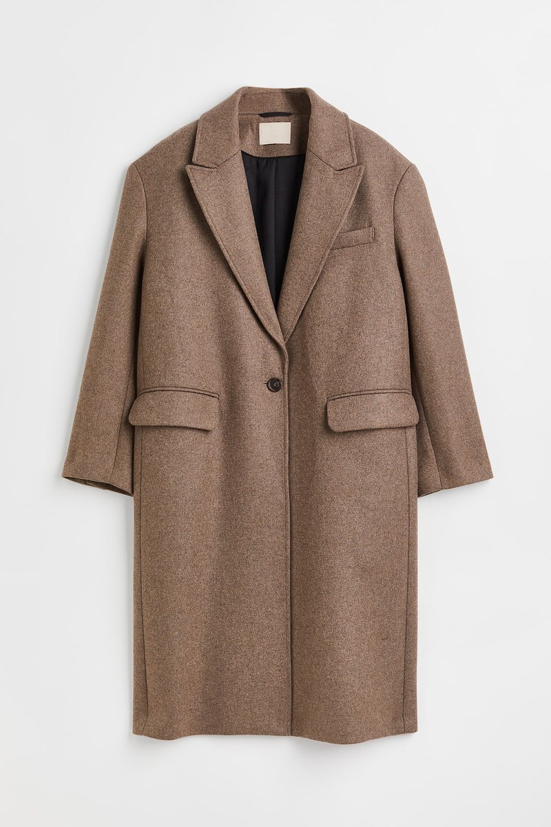 H&M Peak-lapel wool-blend coat in Dark beige