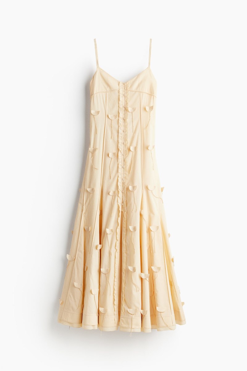 H&M Appliqué cotton maxi dress in Light beige
