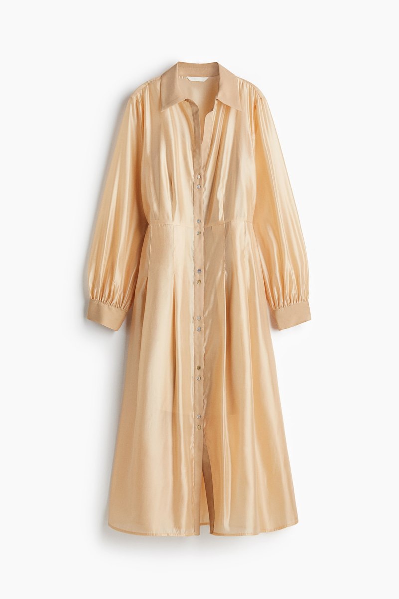 H&M Lustrous midi shirt dress in Beige