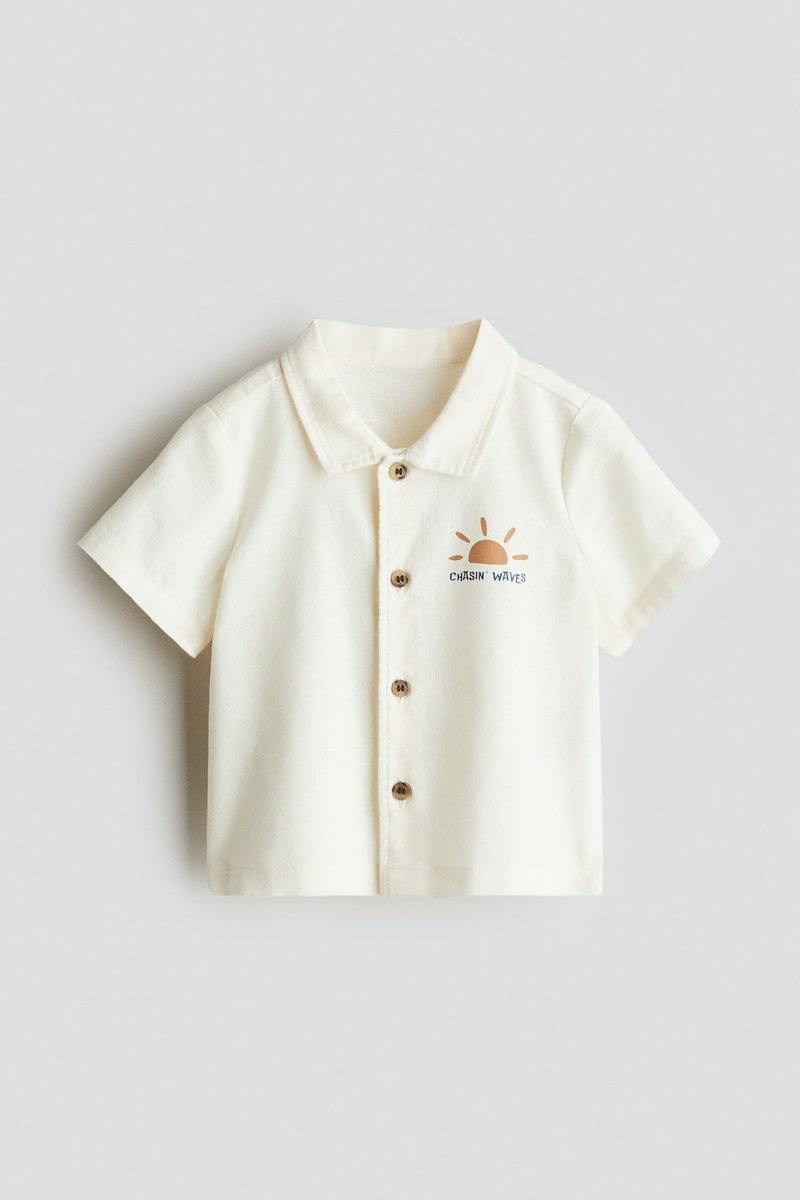 H&M Wave-print linen-blend shirt in White