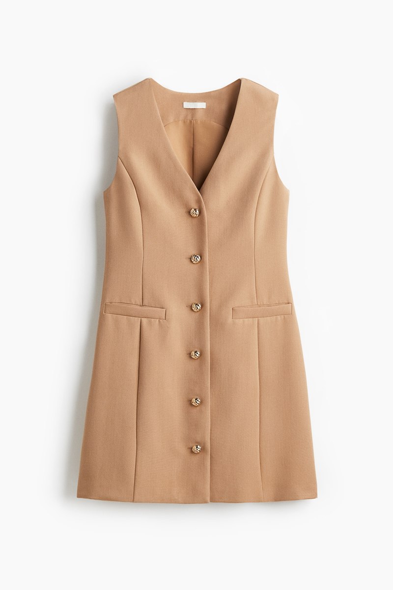 H&M Metal-button mini dress in Beige