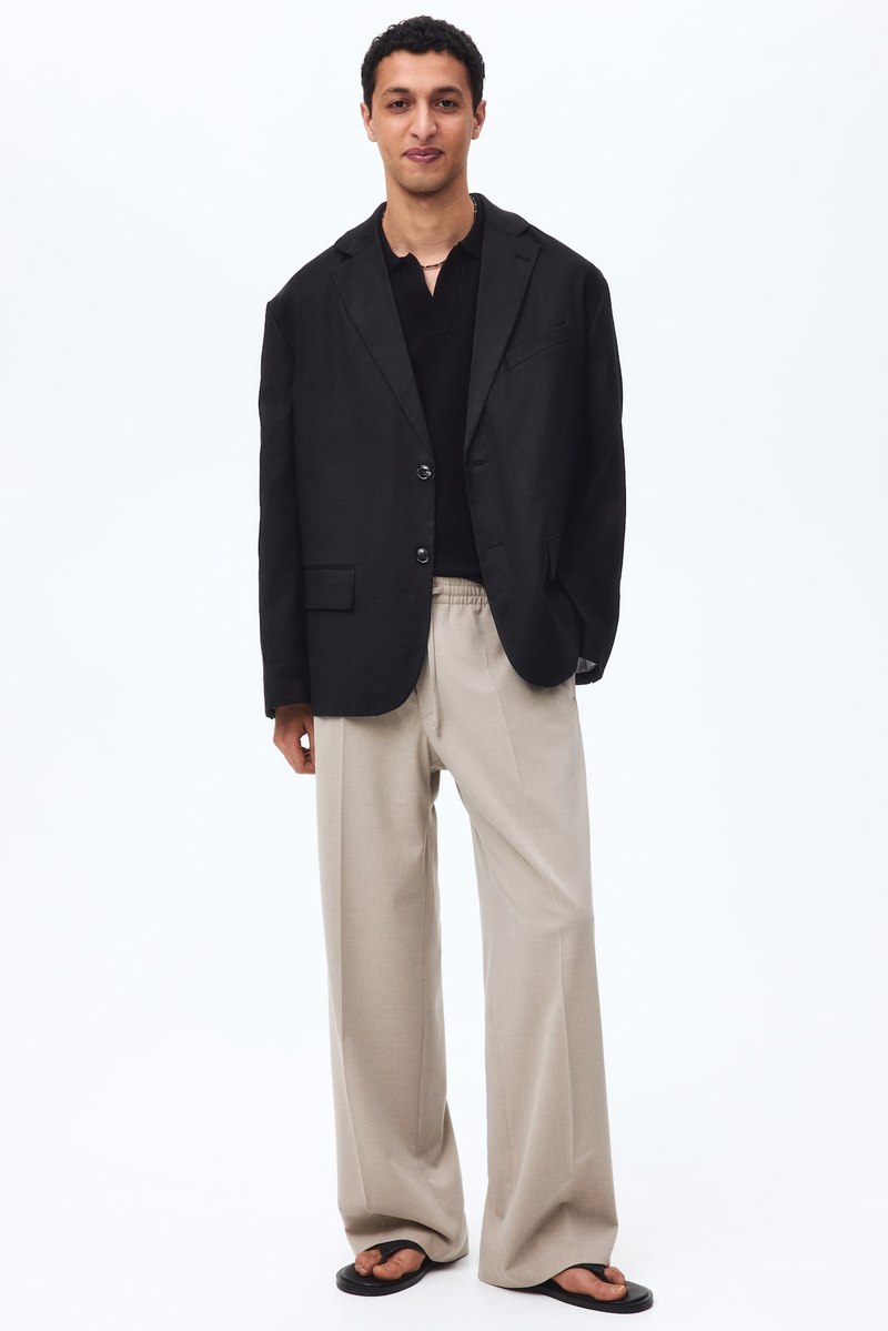 H&M Pressed-crease wide trousers in Beige