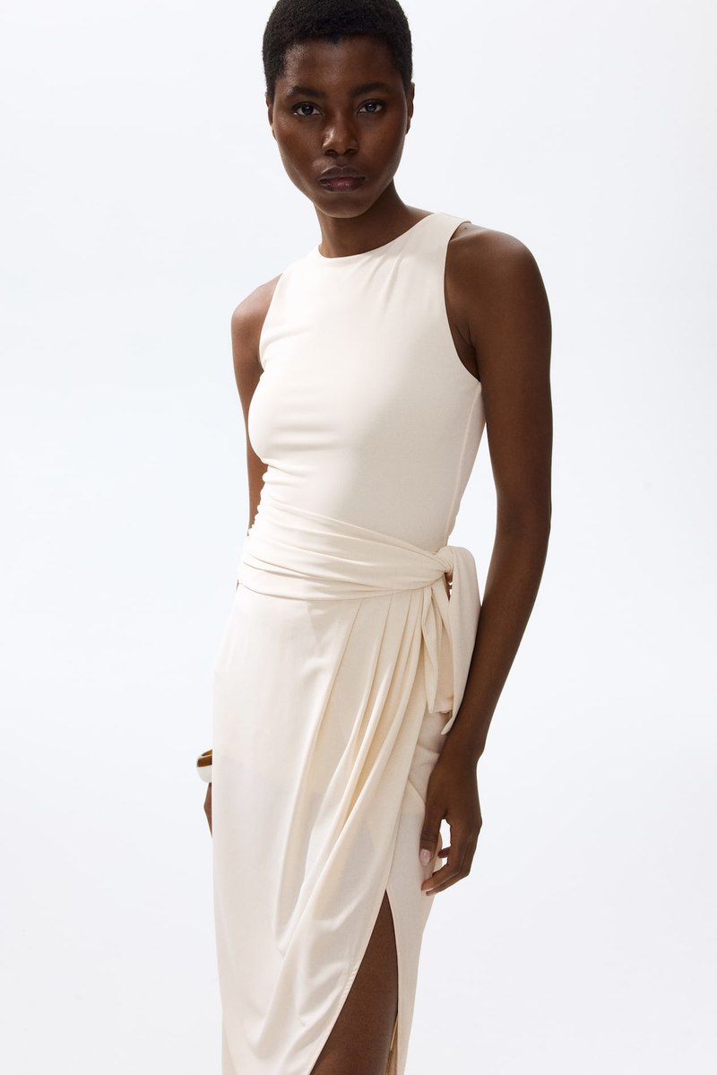 H&M Draped jersey wrap dress in Light beige