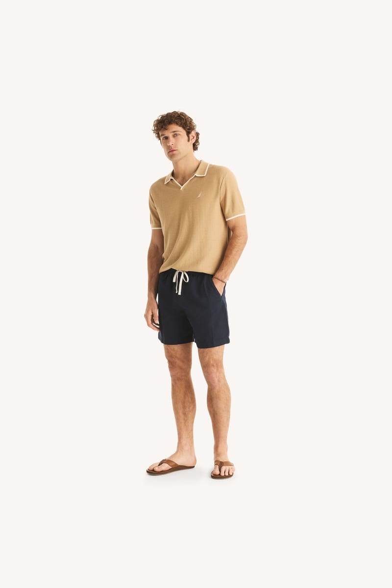 Nautica 7" linen-blend pull-on shorts in Stellar Blue Heather