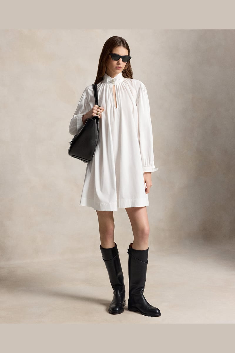 Polo Ralph Lauren Pleated poplin trapeze shirtdress in White