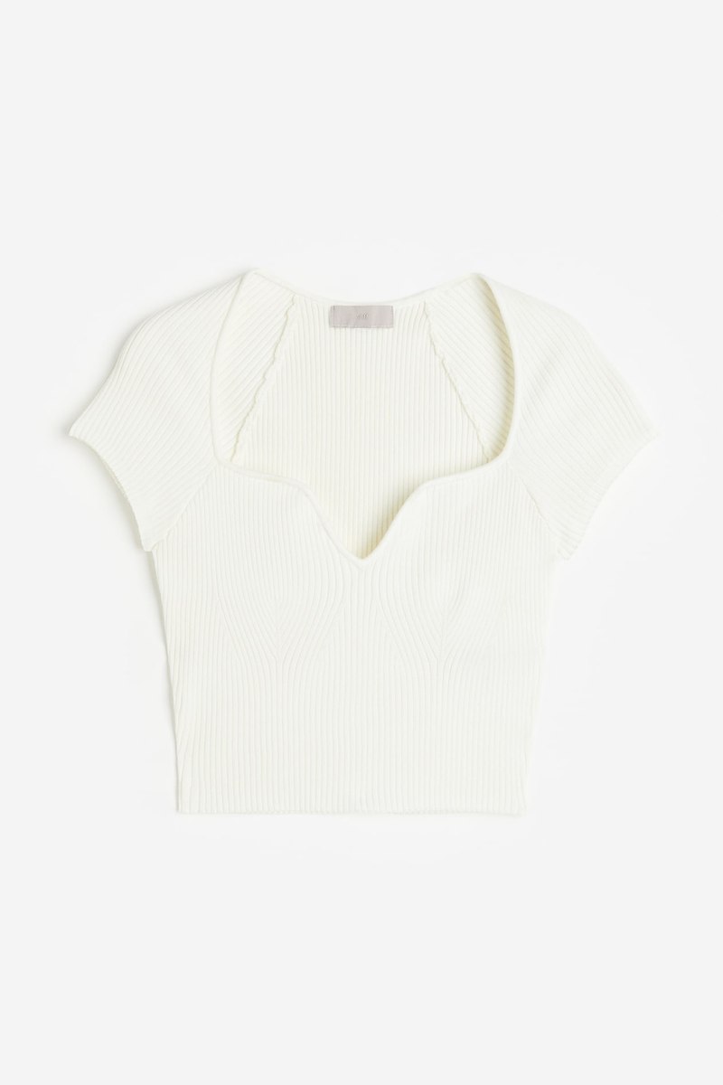 H&M Rib-knit sweetheart top in White