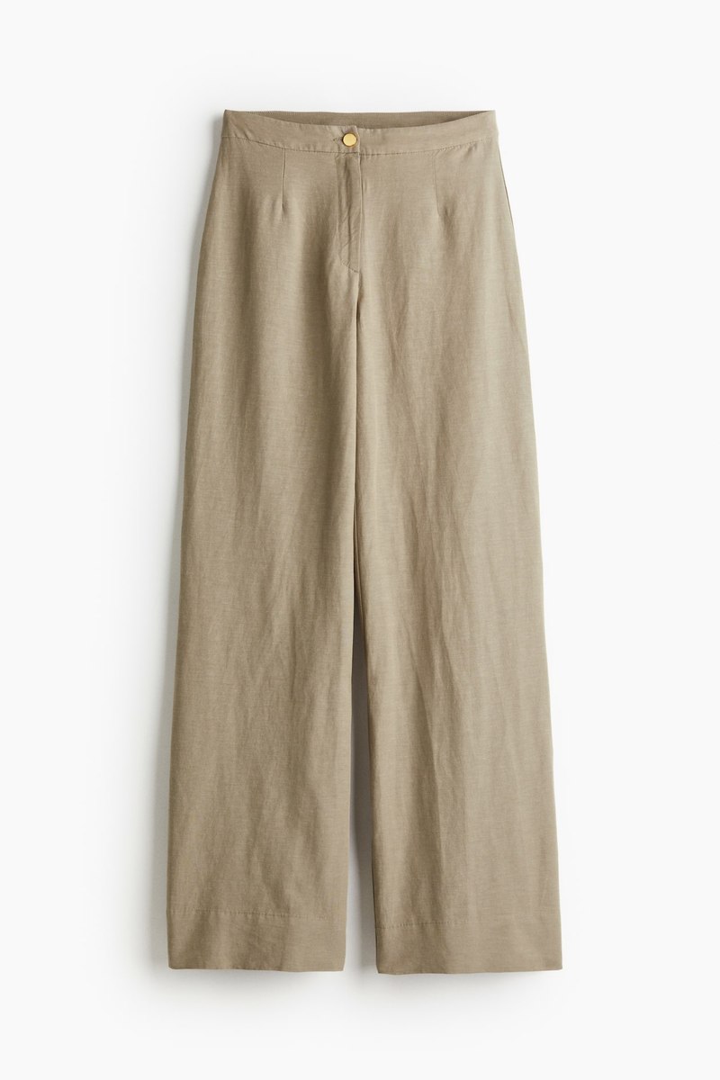 H&M Wide-leg linen-blend trousers in Beige